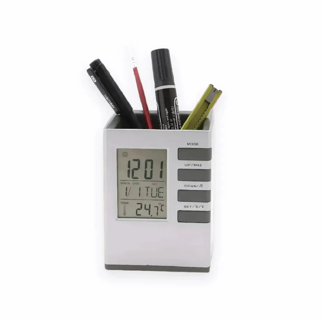 Pen Holder With LCD Display Digital Alarm Clock