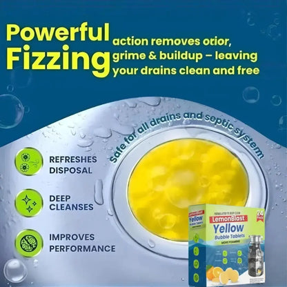 LemonBlast Drain Cleaner Yellow Bubble Tablets (24Pcs)
