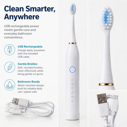 Electric Toothbrush Rechargeable with 4 Brush Heads