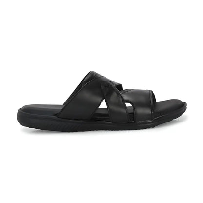 Black Leather Slippers for Men