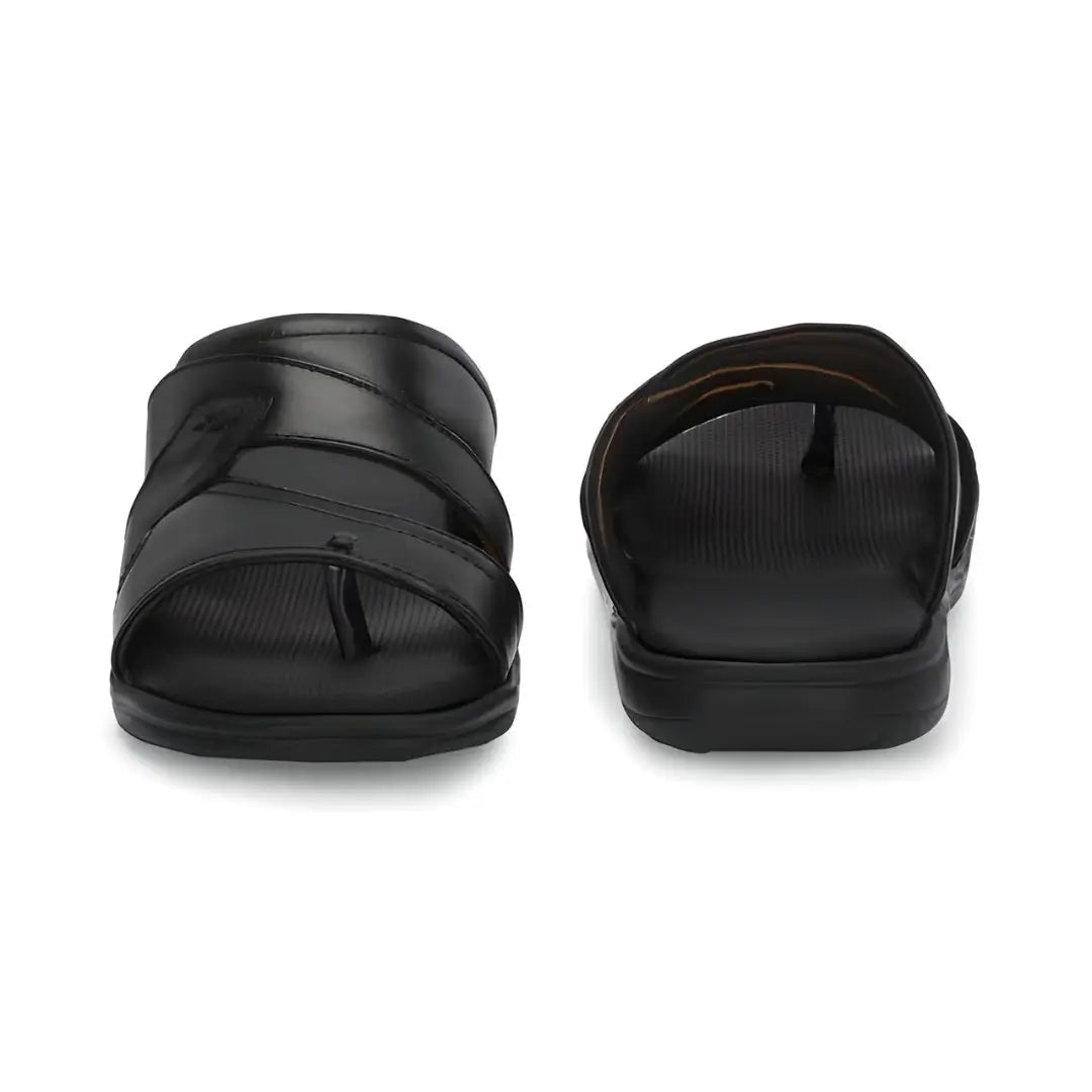 Black Leather Slippers for Men