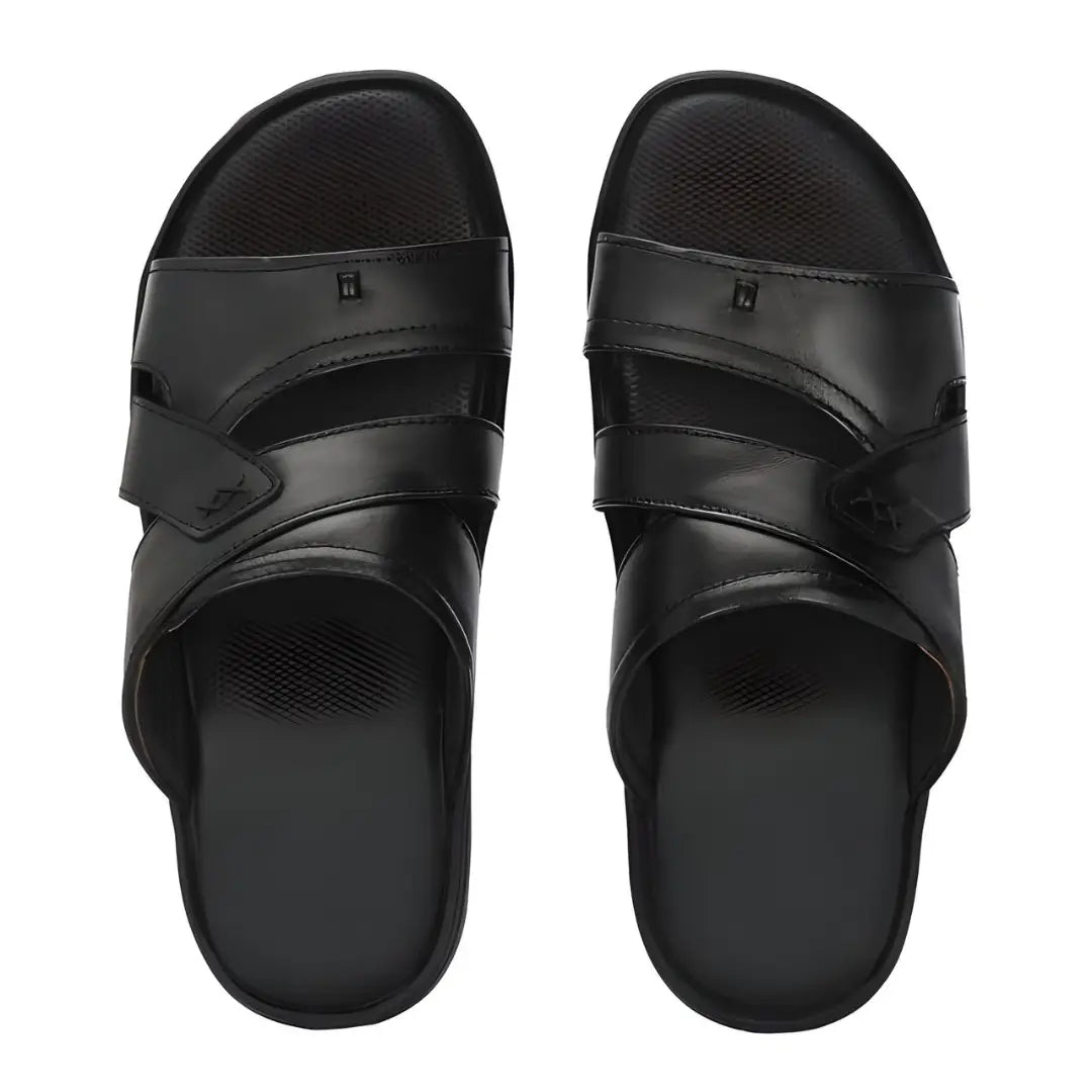 Black Leather Slippers for Men