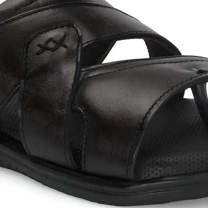 Black Leather Slippers for Men