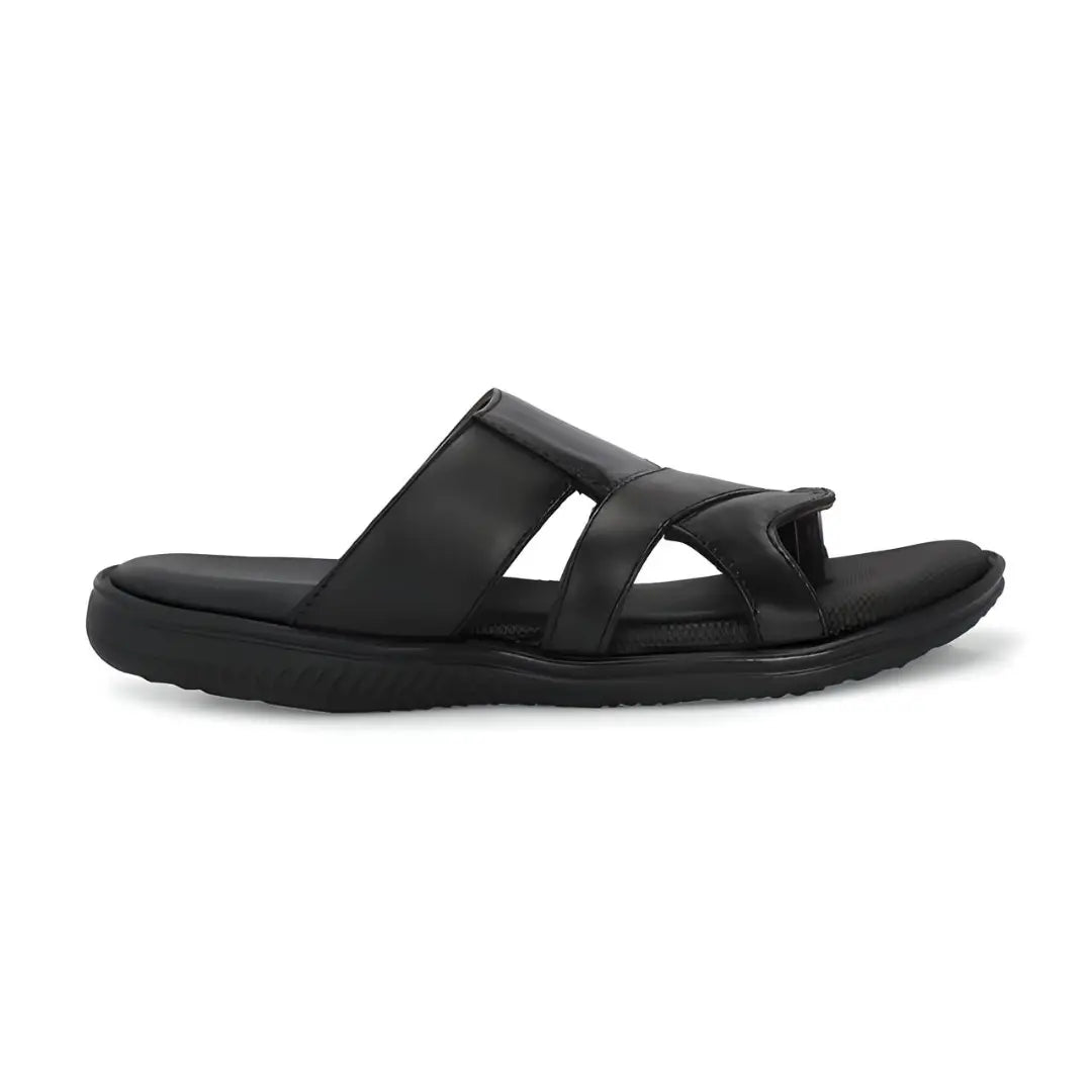 Black Leather Slippers for Men