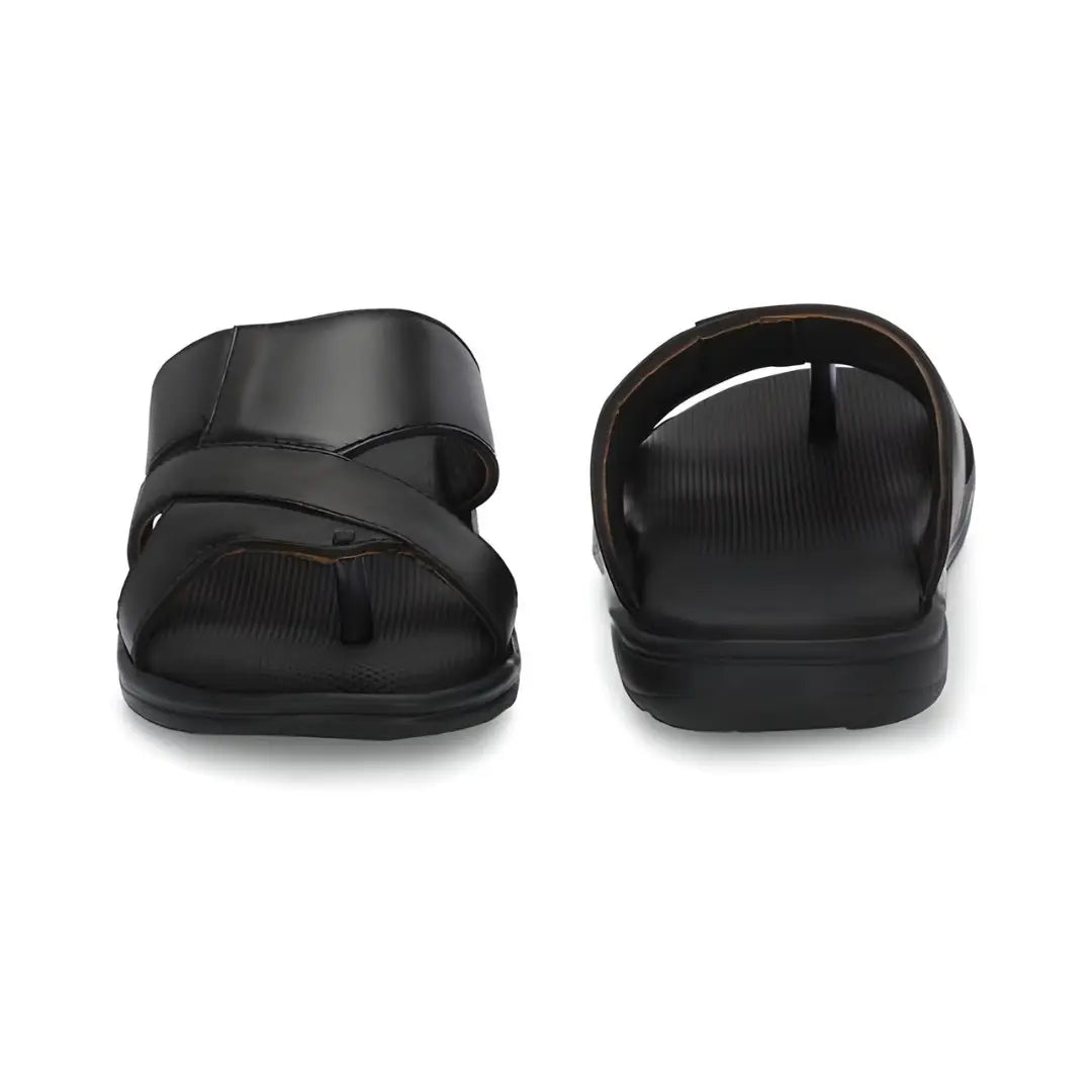 Black Leather Slippers for Men