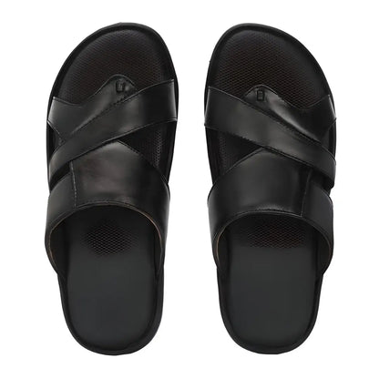 Black Leather Slippers for Men