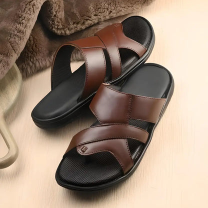 Brown Leather Slippers for Men