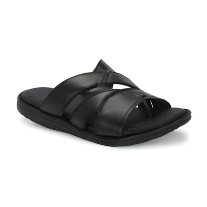 Black Leather Slippers for Men