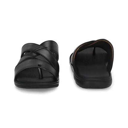 Black Leather Slippers for Men