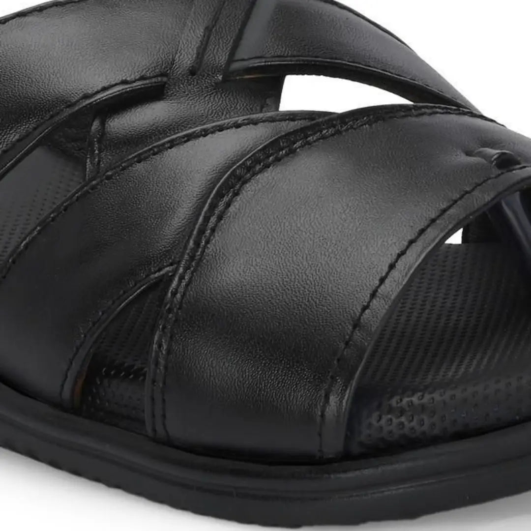 Black Leather Slippers for Men