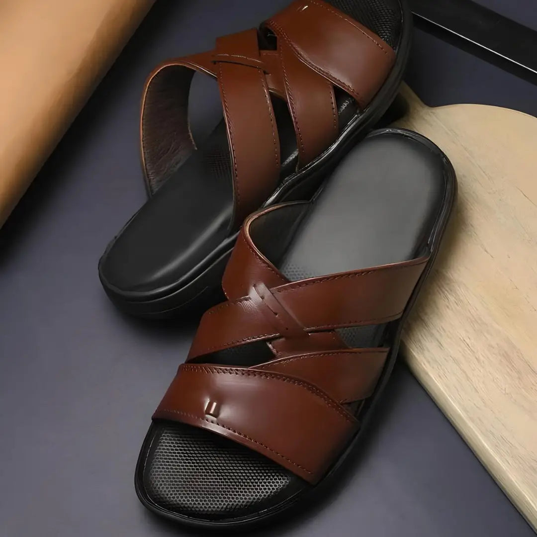  Brown Leather Slippers for Men