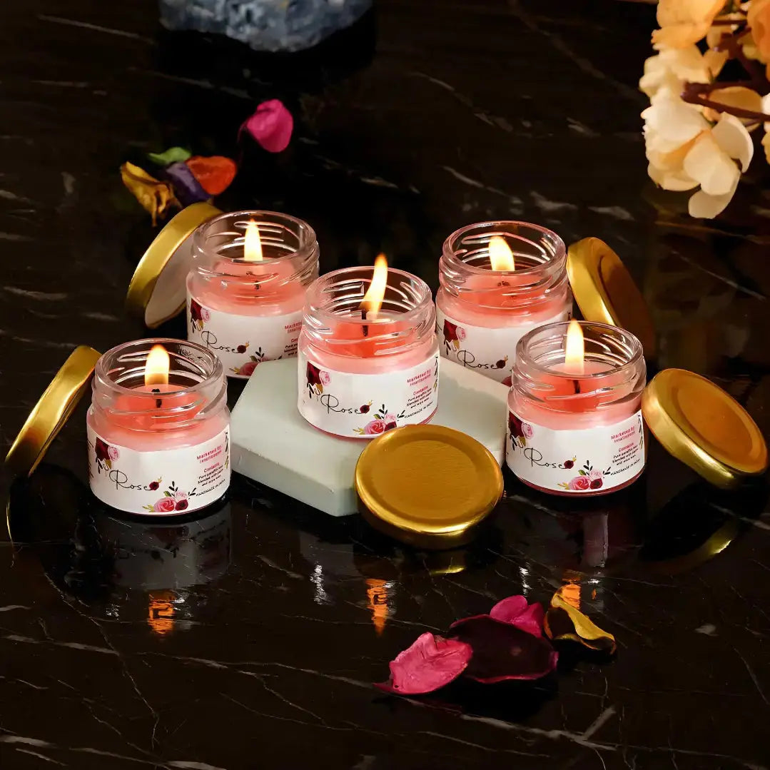 Scented Candles - eCraftIndia Set of 5 Rose Scented Minijar Candle