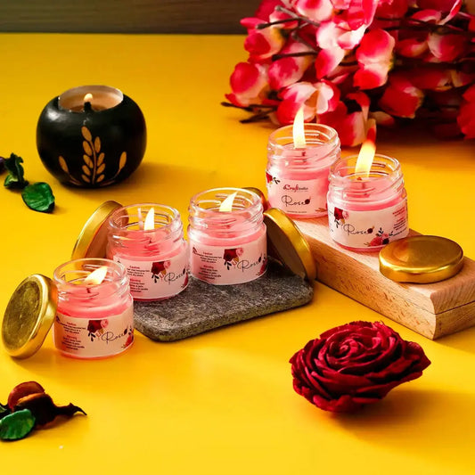 Scented Candles - eCraftIndia Set of 5 Rose Scented Minijar Candle