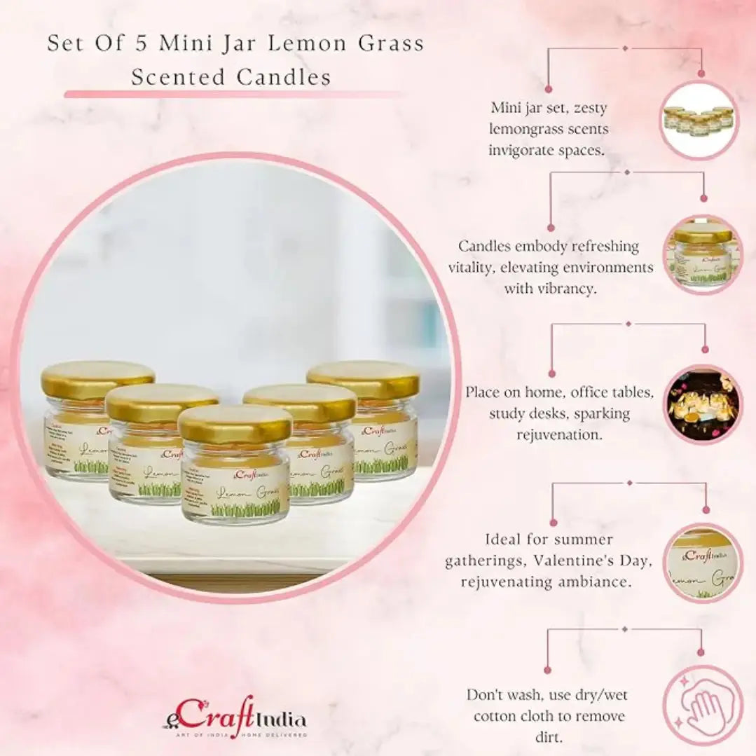 Scented Candles - eCraftIndia Set of 5 Lemon Grass Scented Minijar Candle