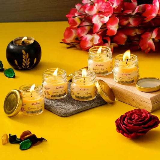 Scented Candles - eCraftIndia Set of 5 Lemon Grass Scented Minijar Candle